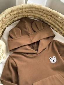 All Shades Of Brown Autumn Cute Modest Sibling Matching 3D Bear Embroidered Fleece Jumpsuit For Baby Boys,Mocha Neutral Infant Winter Clothes - Brown - View 6