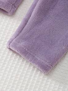 SHEIN 2pcs Baby Girls' Cute Pink Bow Embroidered Fluffy White Long Sleeve Top And Pink Plaid Pants Thickened Autumn/Winter Pajama Set - Purple - View 8