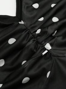 SHEIN Clasi Große Größen V-Ausschnitt Polka Punkt Weite Ärmel Bodycon Meerjungfrau Saum elegantes Kleid für Damen, Herbst/Winter - Schwarz und Weiss - Übersicht 4