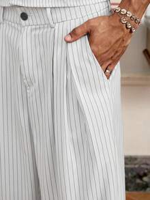 SWAVVY Men's Casual Commuter Striped Wide-Leg Pants - White - View 2