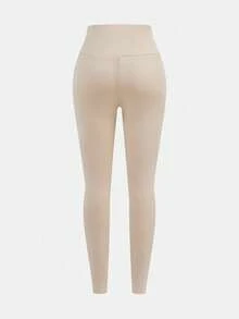 SHEIN Girlism 3件套青少年女童休闲修身中腰纯色弹力紧身裤 - 杏色 - 查看 4