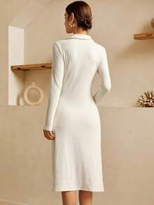 SHEIN Unity Damen elegantes weißes, weiches Strick-Langarm-Sweaterkleid, Neuheit für Herbst/Winter Frauen Neujahr Weihnachten Ausgehparty Pendler Anlass - Aprikosenfarben - Übersicht 3