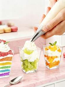 SHEIN 100/50/40/30/20/10PCS Dessert Cups, Transparent Mini Plates, Covered And Uncovered Mousse Cups For Tiramisu Cakes, Suitable For Pudding, Mousse, Snacks, Party Supplies, Food Containers - Transparent - View 2