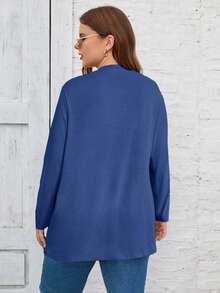 SHEIN LUNE 大码纯色简约休闲长袖外套 - 藍色 - 查看 2