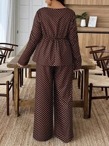 EMERY ROSE Plus Size Polka Dot Square Collar 2 Pieces Set - Multicolor - View 2