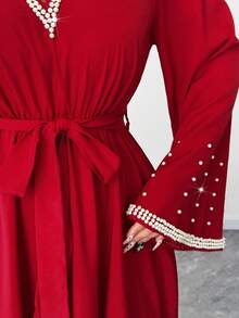 SHEIN Elenzya Christmas Plus Size Beaded Decor Elegant Party Dress - Red - View 4
