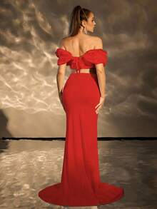 Cheriluna Maternity 1pc Maternity Solid Color Off-Shoulder Short Sleeve Top And Elegant Photoshoot Outfit