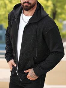 Manfinity Homme Sudadera con capucha y cremallera con bolsillo, de manga larga, para hombre, color negro, para otoño - Negro - Ver 1