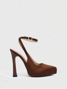 Cuccoo CUCCOO LuxiPop Zapatos de tacón alto con plataforma y punta afilada, impermeables, de tela marrón, zapatos de fiesta/boda minimalistas y cómodos con correa