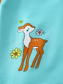 SHEIN 新生儿花卉可爱小鹿印花长袖针织连体衣，适合居家和户外穿着，秋冬季节。 - 彩色 - 查看 4