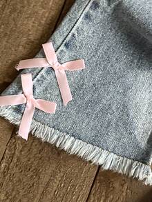 SHEIN 2pcs Baby Girls' Sweet Pink Butterfly Embroidery Crew Neck Long Sleeve Sweatshirt And Denim Pants Set, Decorated With Pink Ribbon Bow, Suitable For Outings, Dates, Casual, School, Party And More Baby Girl Jeans Set Bow Baby Girl Outfit Baby Girl Clothes Toddler Girl Tops Sets Baby Girl Outfits With Bows Toddler Girl Clothes Set Baby Girl Flared Jeans Set Fall Winter - Pink - View 5