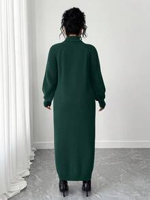 SHEIN Tall CURVE Plus Size Casual Turtleneck Raglan Sleeve Sweater Dress - Dark Green - View 2