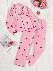 Genkimix Kids Winter  School Girl Pajamas, Girls' Cute Cherry Print Long Pants And Long Sleeve Casual 2 Pieces Loungewear Set - Multicolor - View 5