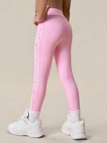 Sparklyn 2pcs Young Girls' Starry Sky Printed Leggings, High Stretch Yoga Pants With Pockets, Fashion Versatile Classic Tights For Outdoor Sports, Running, Cycling, Hiking, Black & Pink Fall Winter - Multicolor - View 2