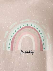 3件套新生儿简约时尚杏色、粉色、蓝色彩虹、兔子、猫咪动物图案舒适长袖长睡袍家居服套装 - 彩色 - 查看 6