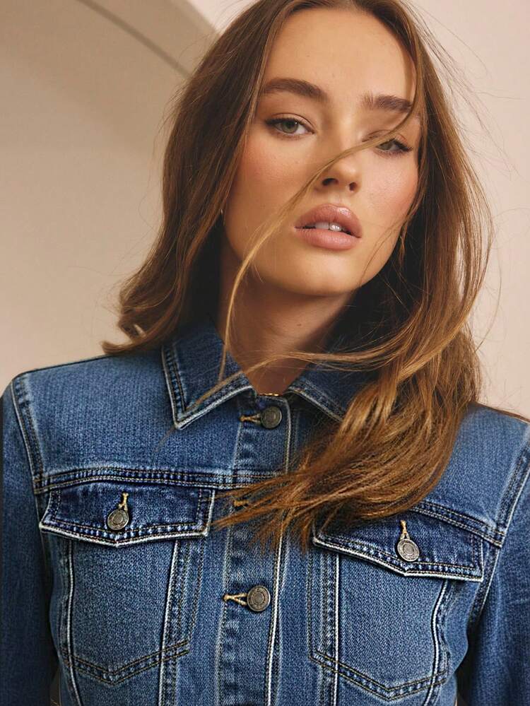 Aralina 冬季/夏季束腰牛仔夹克 - 中等水洗藍 - 查看 8