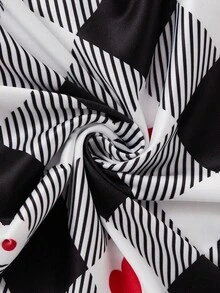 晚安图案和心形格子图案可爱休闲女孩睡衣套装、长袖上衣和裤子 - 黑與白 - 查看 7