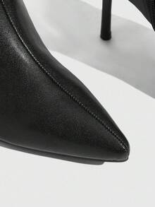 CUCCOO SZL 女式尖头褶皱设计黑色 PU 皮革细高跟过膝长靴，时尚舒适，适合日常、派对、活动 - 黑色 - 查看 6