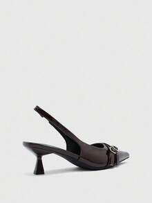 CUCCOO BIZCHIC Tacones de salón de punta fina con tira trasera, color café, de tacón de gatito, versátiles para uso diario, fiesta, salida casual y trabajo - Café integral - Ver 8