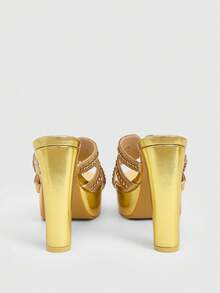 CUCCOO LuxiPop 女士性感时尚粗跟防水台高跟凉鞋，适合万圣节、圣诞节、派对、夜店装扮 - 金色 - 查看 5