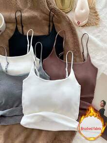 Franclia Women's Autumn And Winter Series Casual, Elegant And Simple Inner Wear With Brushed Velvet And Side Waist Pleats, Women's White Tops, Pullovers, Camisole Vests, Women's Sexy Tops