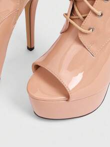 CUCCOO LuxiPop 女式性感时尚露趾系带厚底高跟休闲百搭侧拉链踝靴，杏色 - 杏色 - 查看 5