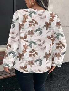 EMERY ROSE Camisa de talla grande con estampado floral acuarela elegante, adecuada para el otoño