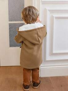 Souflis Souflis Baby Boy Minimalist Wool Blend Hooded Trench Coat With Thermal Lining, Autumn/Winter Baby Boy Coats Brown Baby Boy Outfit Coat Brown Vintage Baby Boy Clothes Baby Boy Korean Style Jackets