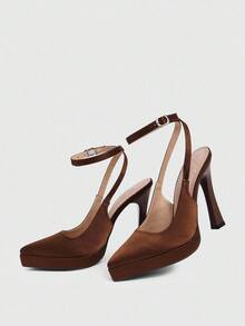 Cuccoo CUCCOO LuxiPop Zapatos de tacón alto con plataforma y punta afilada, impermeables, de tela marrón, zapatos de fiesta/boda minimalistas y cómodos con correa