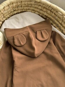 All Shades Of Brown Autumn Cute Modest Sibling Matching 3D Bear Embroidered Fleece Jumpsuit For Baby Boys,Mocha Neutral Infant Winter Clothes - Brown - View 7