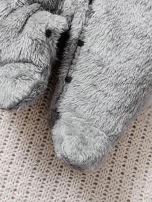 婴儿简约图案连帽可爱长袖睡衣 - 灰色 - 查看 6