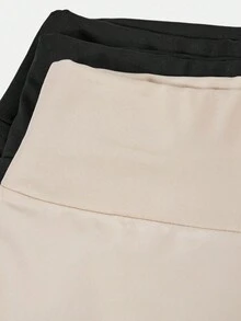 SHEIN Girlism 3件套青少年女童休闲修身中腰纯色弹力紧身裤 - 杏色 - 查看 5