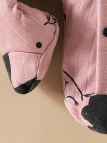 Đứa bé gái Đồ họa Hoạt hình Viền Ruffle Áo liền quần ngủ có chân - Bụi hồng - Xem 7