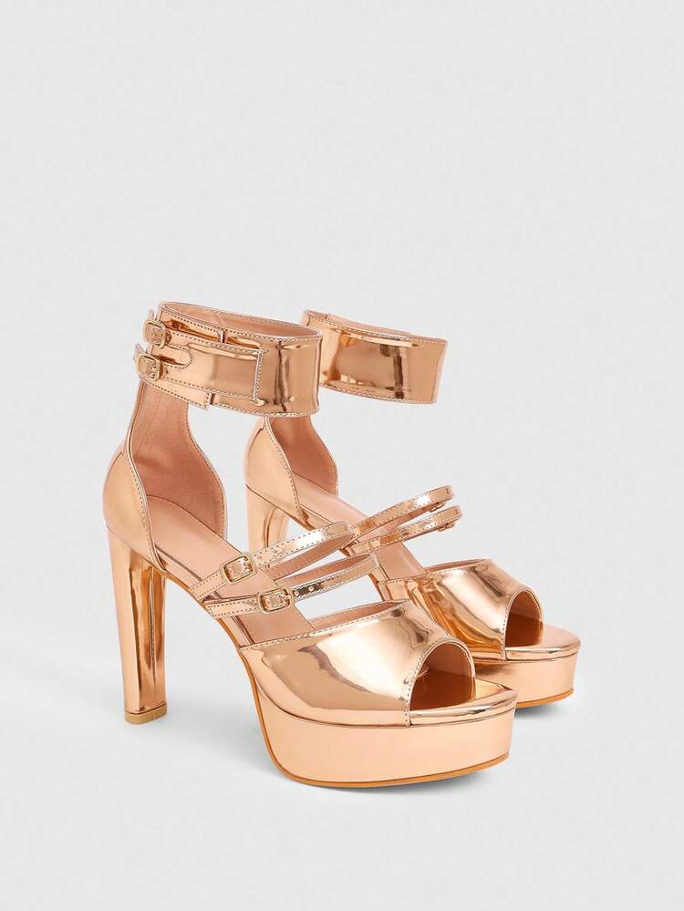 CUCCOO LuxiPop Round Toe Chunky Heel Knotted Strap Fashionable Women High Heel Sandals