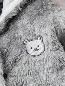 婴儿简约图案连帽可爱长袖睡衣 - 灰色 - 查看 7