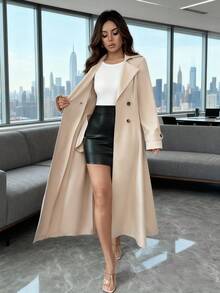 Rafferiza 日常通勤休闲收腰双排扣长款风衣 春秋季卡其色女式风衣 女式风衣 女式风衣 秋季女式风衣 女士休闲风衣 女士日常优雅长款风衣 秋季女式风衣 秋季女式风衣 秋季女式休闲风衣 冬季女式风衣 - 卡其色 - 查看 6