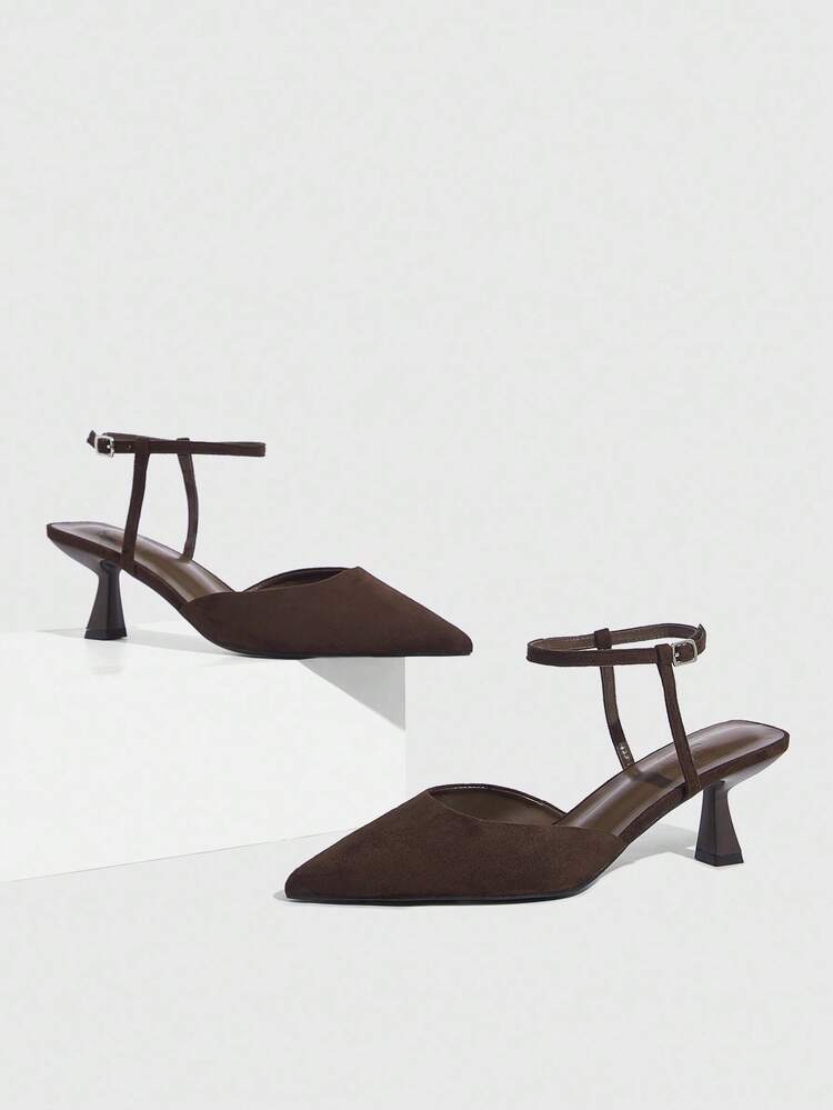 CUCCOO SZL Brown Faux Deer Suede Pointed Toe Hollow Out Fashionable Elegant Sexy Business High Heel Pumps For Christmas