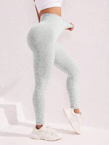 Easithlete Seamless Full-Print High Waist Elastic Grey Sports Leggings Yoga Women Pants - Grey - View 4