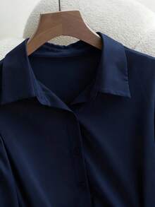 Franclia Áo sơ mi dài tay trơn màu đa năng, dễ mặc khi đi làm, kết hợp với chân váy chữ A, chân váy xếp ly, chân váy dài, kèm thắt lưng, Xuân/Thu, Bộ vest nữ màu kaki, Bộ đồ 2 món cho nữ, Váy nữ, Trang phục thu/xuân, Trang phục thường ngày cho nữ, Đồng phục giáo viên nữ - Màu xanh hải quân - Xem 4