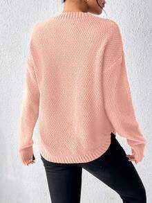 EMERY ROSE Women's Casual Solid Color Sweater, Autumn - Dusty Pink - View 2