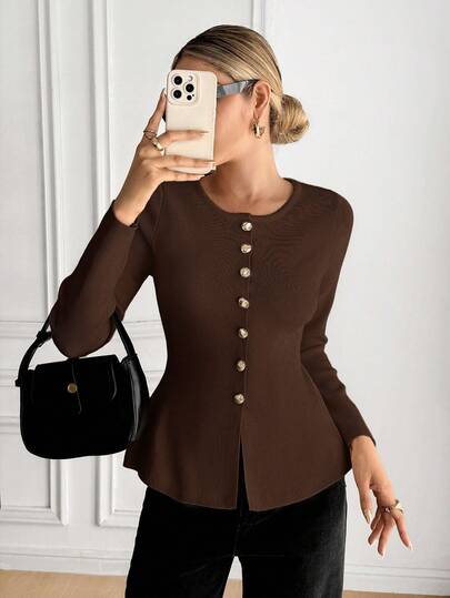 Serisse Women's Casual Round Neck Front Button Long Sleeve Cardigan, Autumn/Winter,Cozy Fall And Winter Clothes For Women,Fall,Fall Clothes For Women