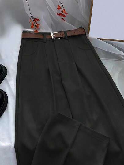 Franclia 大码纯色直筒休闲裤配腰带