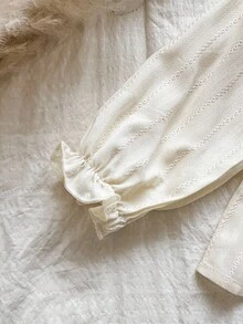 Vintaside Kids Áo dài tay cổ thêu hoa dễ thương cho bé gái, thích hợp cho mùa xuân, hè, thu - Màu be - Xem 5