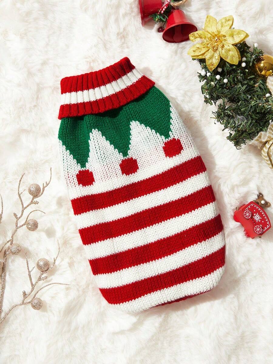 PETSIN Christmas Style Striped Cute & Cozy Pet Sweater - Red - View 1