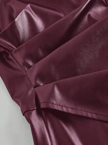 SHEIN MOD Women's Casual Long Sleeve PU Leather Patchwork Mini Dress, Autumn Christmas Party Dress Collared Dress Wine Dress Elegant Dress,Autumn/Winter,Halloween Clothes, Christmas Women's Clothing ,New Year Women's Clothes,Thanksgiving, - Burgundy - View 4