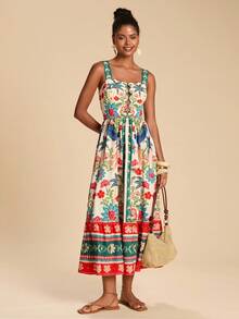 Travachic 热带印花镂空休闲度假吊带裙 - 彩色 - 查看 2