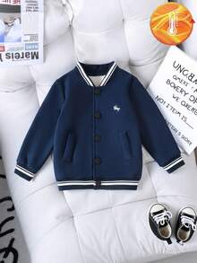 Genkimix Kids 小男孩编织人造毛皮刺绣棒球夹克，韩国时尚 - 寶藍色 - 查看 4