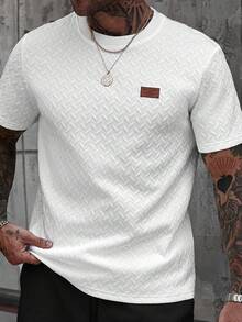 Manfinity CasualCool 男士夏季提花罗纹领短袖 T 恤，送给男朋友或丈夫的精美礼物，非常适合夏季日常休闲穿着，适合海边度假，时尚百搭的休闲 T 恤 - 白色 - 查看 3