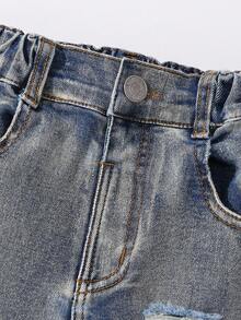 SUMWON Boys Distressed Denim Jeans Classic Ripped Design Elastic Waistband Casual Play Pants Fashion Comfort Bottoms Fall Winter Everyday Wear - Blue - View 5