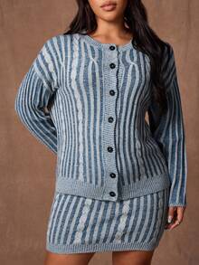 Sunspun Bộ áo khoác cardigan tay dài và chân váy ôm sát hiệu ứng denim thu/đông mới - Nhiều màu - Xem 4